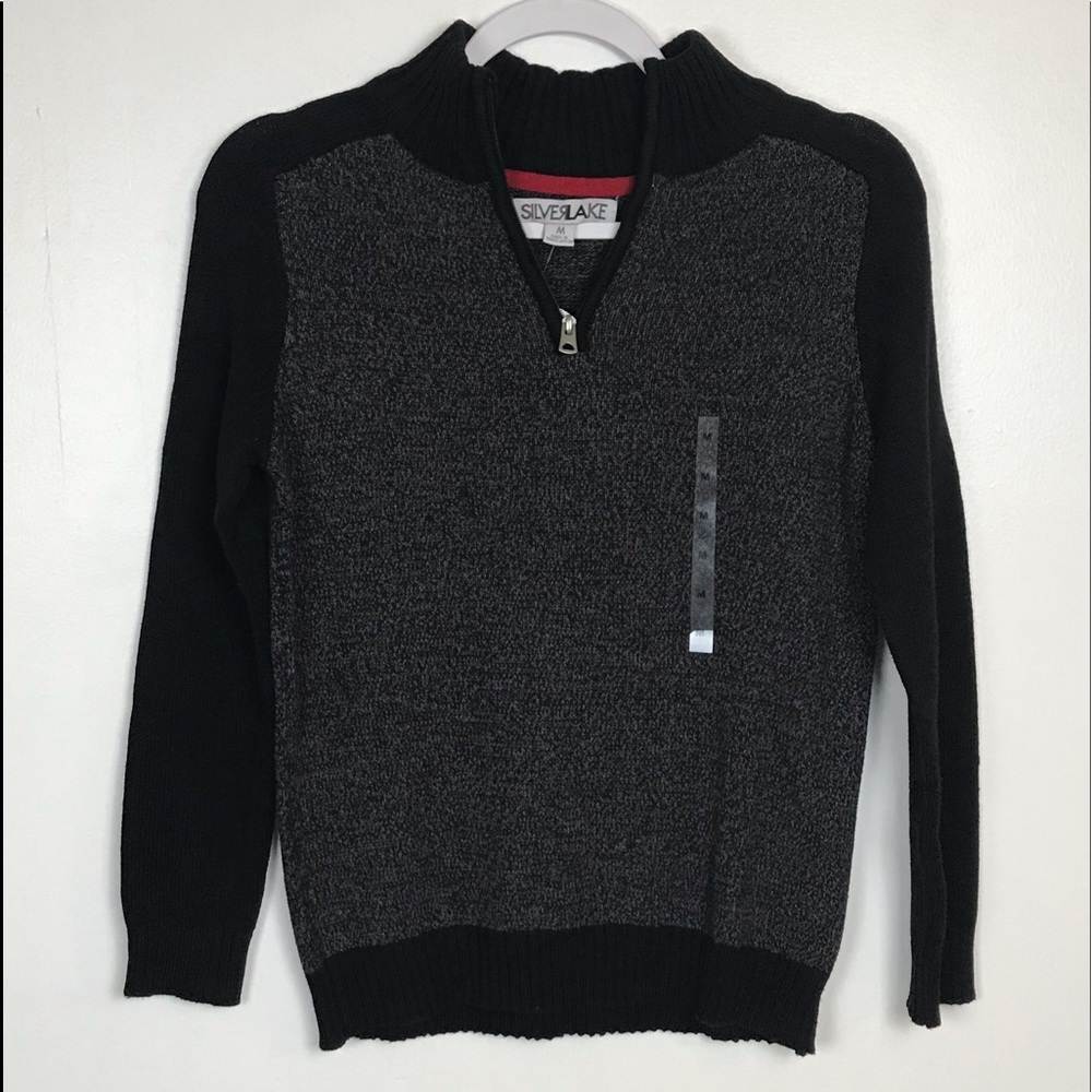 Silver Lake Quarter Zip Pullover‎ Sweater Boy Size Medium NWT Black Cotton Blend